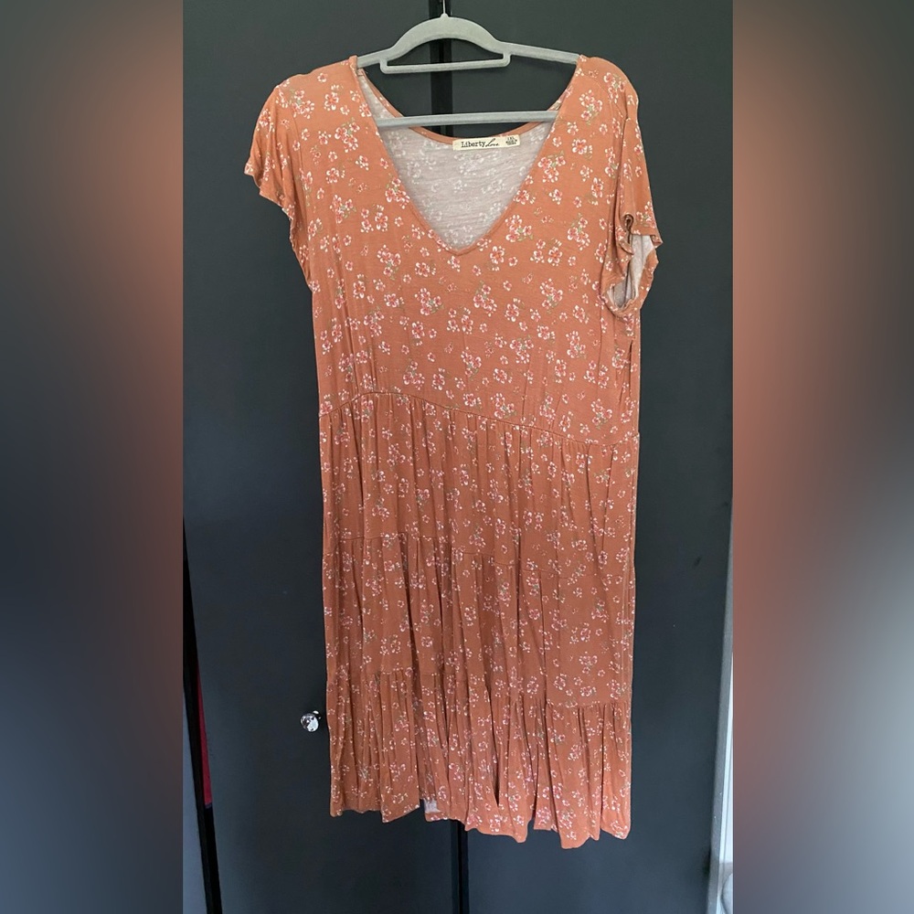 Liberty Love Orange Pleated Sundress V-Neck Midi